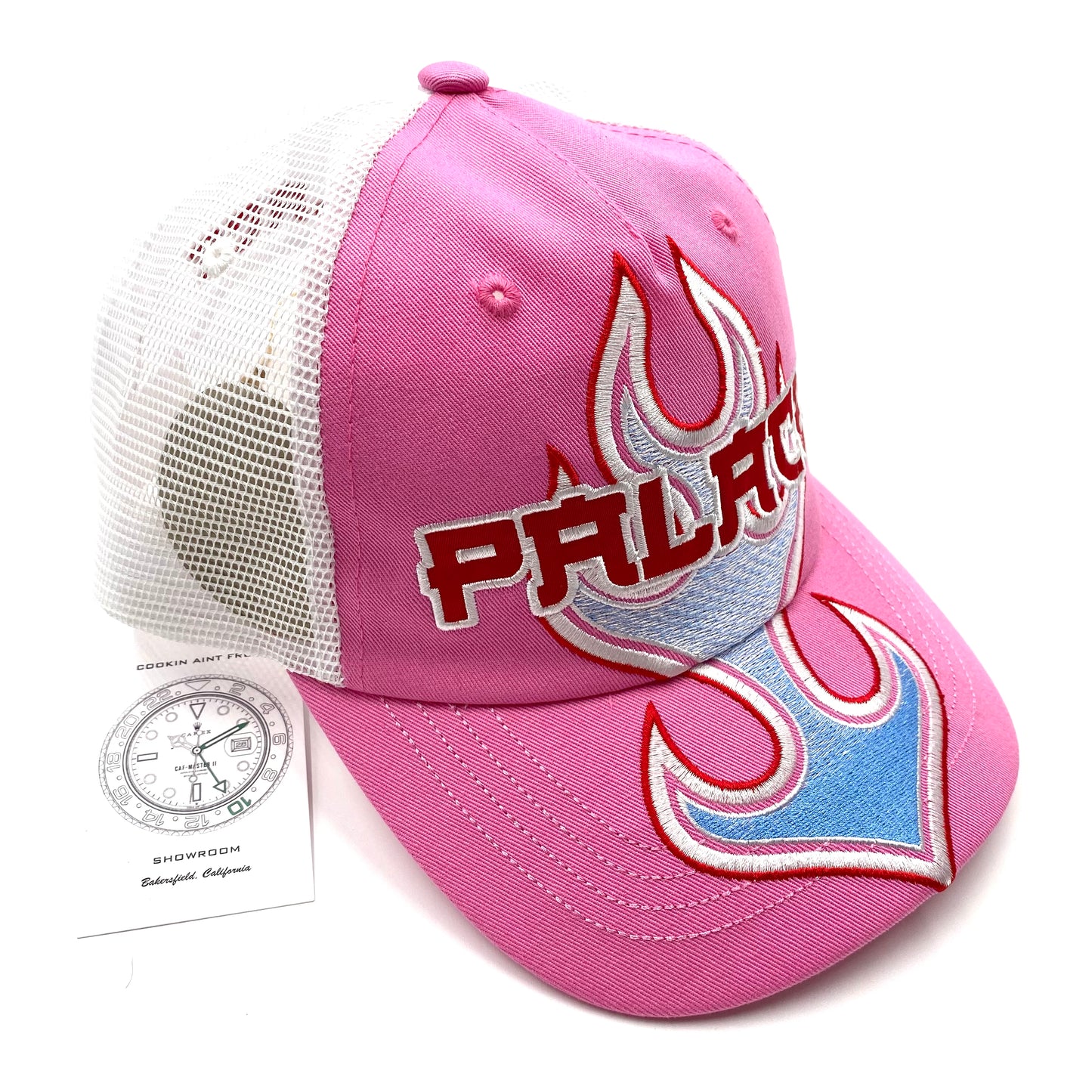 2022 f/w palace flame pink trucker snapback hat