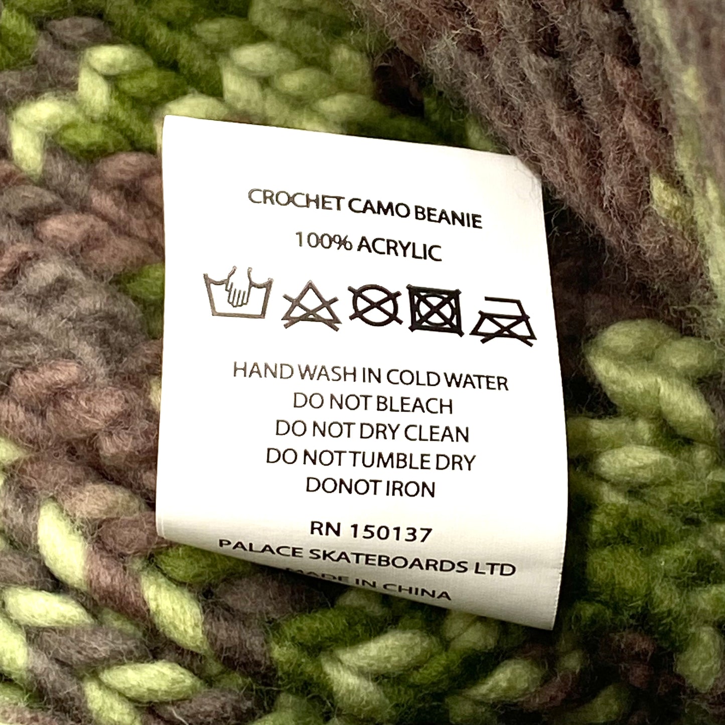 2022 f/w palace crochet knit camo beanie