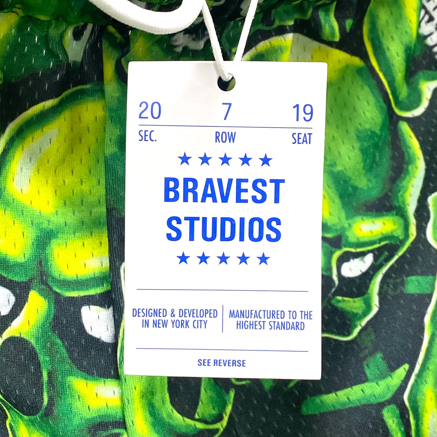 2023 bravest studios green skully mesh shorts