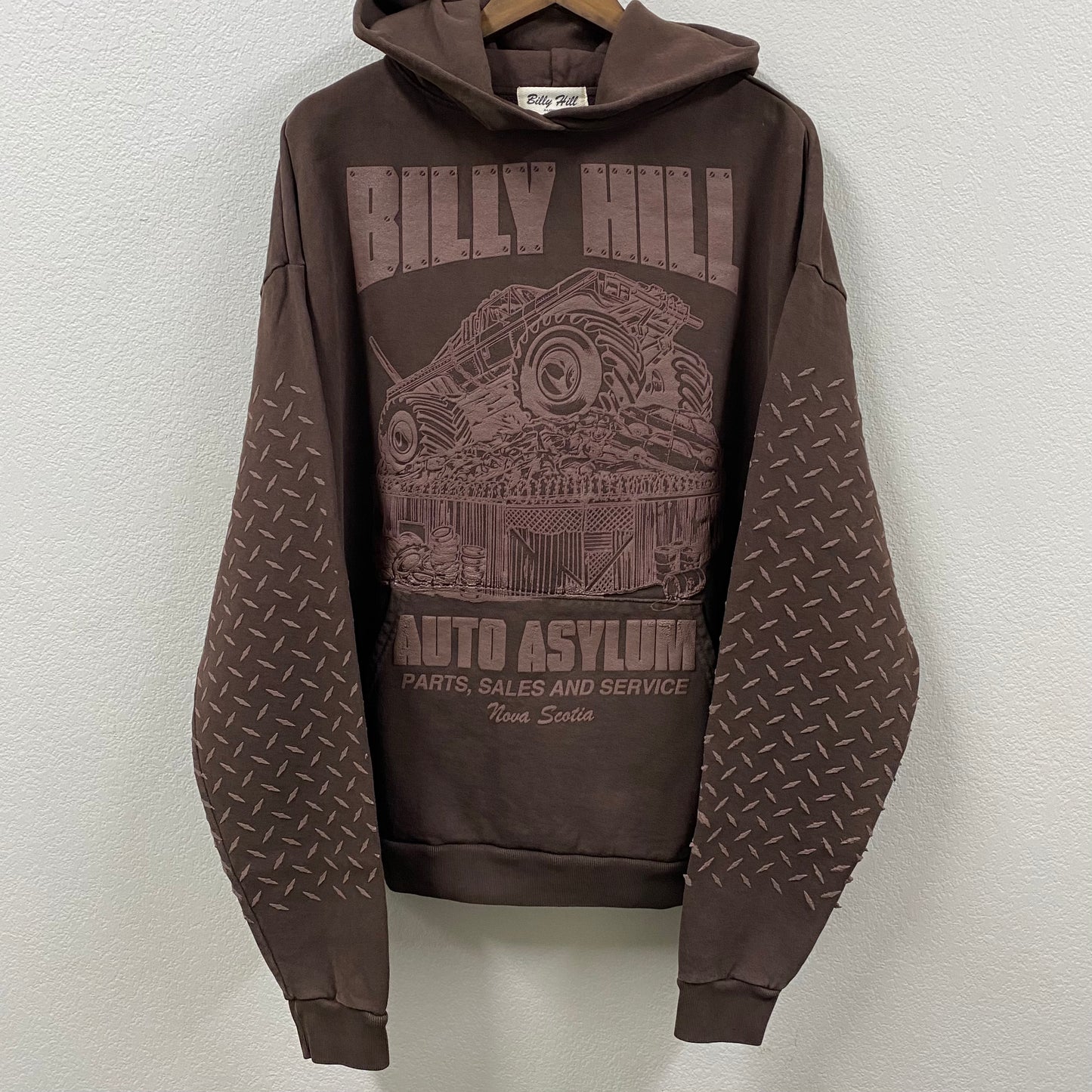 2023 billy hill auto asylum diamondplate sleeves brown hoodie
