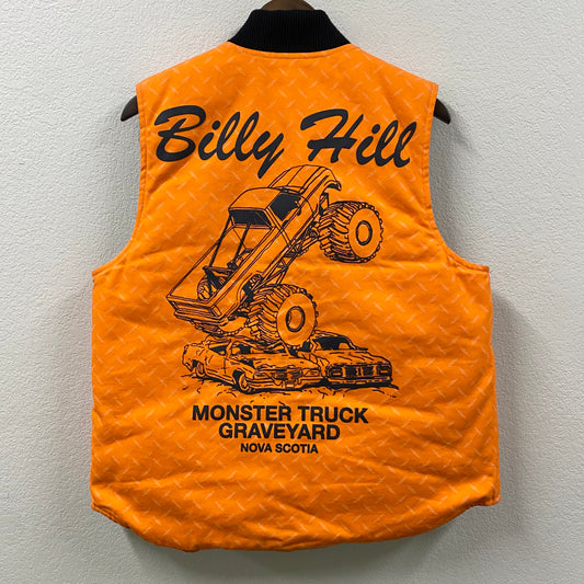 2021 billy hill monster truck graveyard diamond plate safety orange zip-up vest