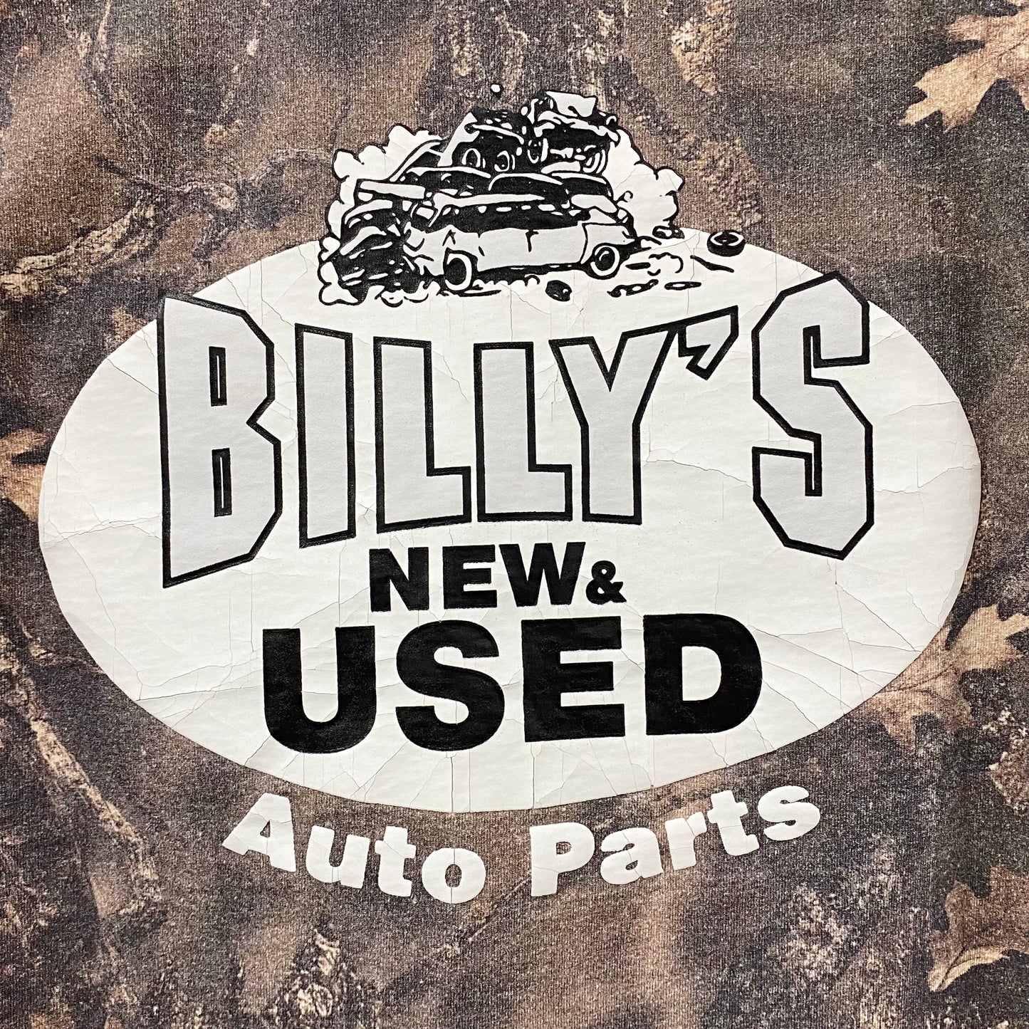2023 billy hill new & used auto parts sasquatch camo vintage wash t-shirt