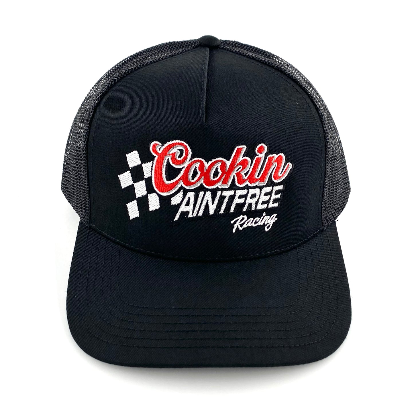 2024 caf racing black 5-panel mesh snapback trucker hat