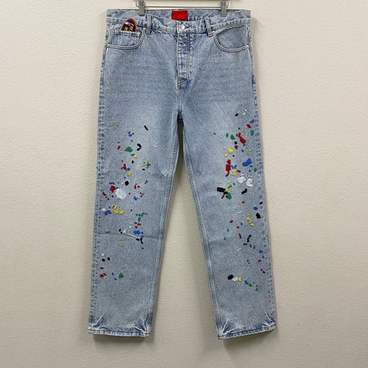 2023 fugazi chain splatter light wash denim jeans